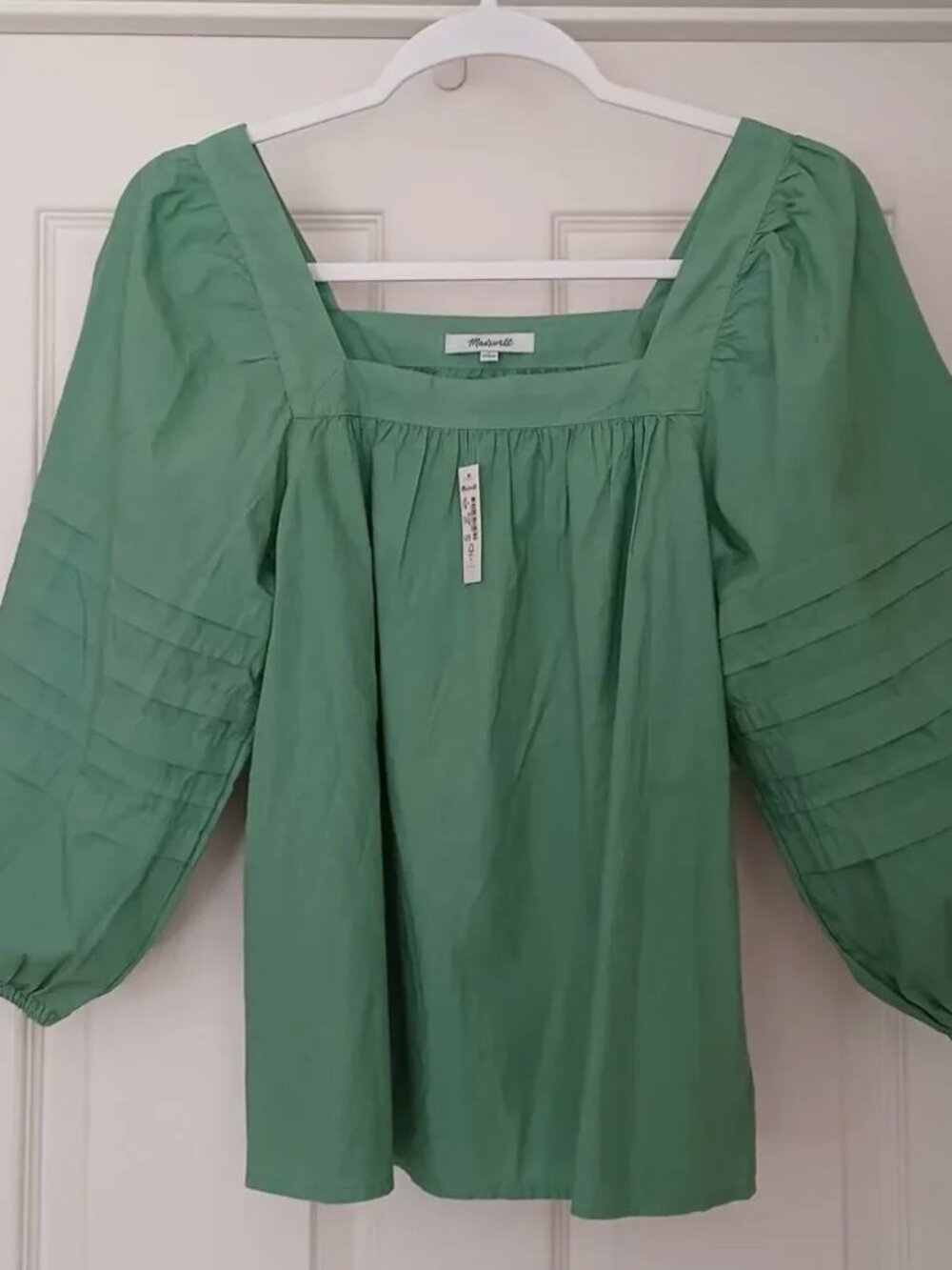 NWT Madewell Square Neck Pleat Sleeve Top Pale Evergreen S - Picture 3 of 12